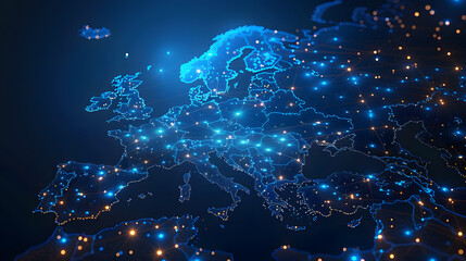 Fototapeta premium Abstract map of Western Europe with digital connections as global network concept