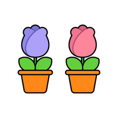 Vector Flower Pot Flat Illustration