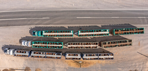 Road trains loaded with beef cattle passing through the tiny Queensland outback town of Kynuna on...
