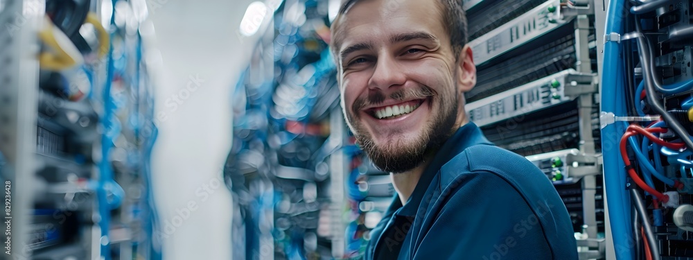 Aufkleber cheerful network administrator overseeing servertech infrastructure in modern data center