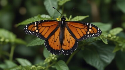 Obraz premium Monarch butterfly on green leaves