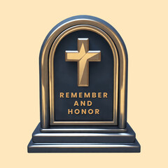 Obraz premium a black grave with a cross and the words remember and honor, memorial day icon, cartoon illustration