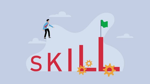 Skill training, education, learning, ability, knowledge and competency for career development cartoon animation
