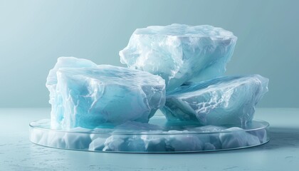 Glacier ice platform for showcasing or advertising products