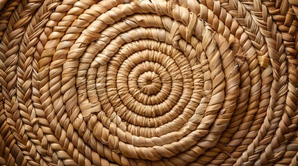 the intricate texture of a woven basket, centered with sharp detail and a plain backdrop. -