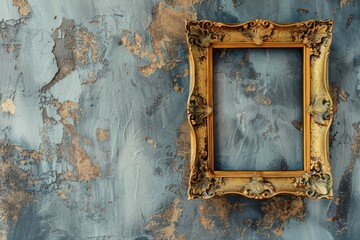 Golden frame on wall with clipping path