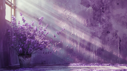 Nostalgic lavender grunge room becomes inviting with the infusion of subtle sun rays.
