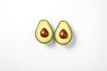 Two halves of avocado on white background