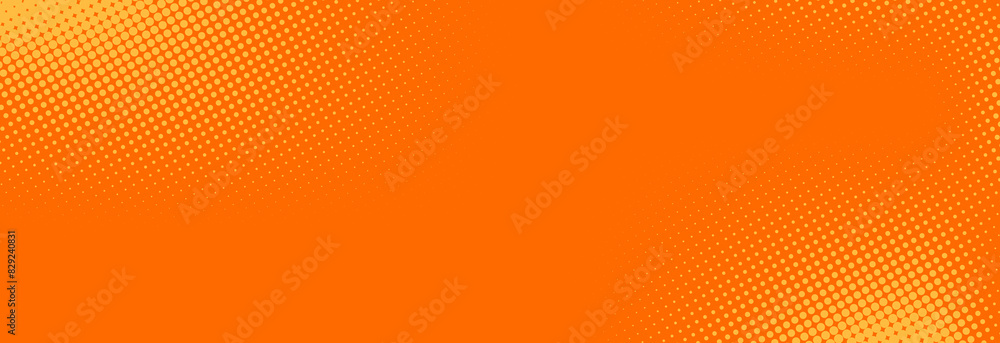 Poster orange halftone pattern. retro comic gradient background. bright pixelated dotted texture overlay. c