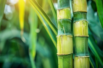 Obraz premium Green sugarcane plant sent from farm to factory for sugar production major part of food industry raw cane makes fresh juice a natural drink