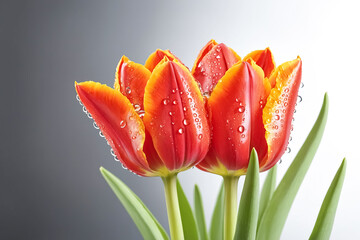 Naklejka premium Red and Yellow Tulips with Water Drops