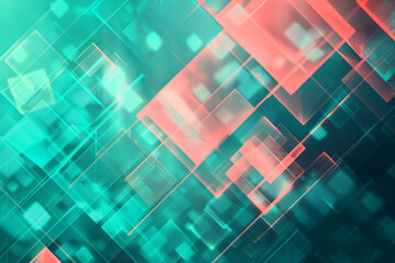 Modern abstract blur background in teal and coral with a dynamic geometric touch.