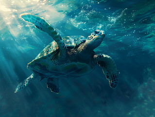 Obraz premium green sea turtle swimming