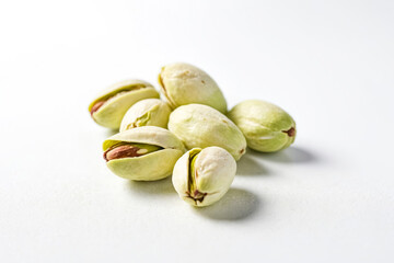 Close-up of Pistachios on White Background
