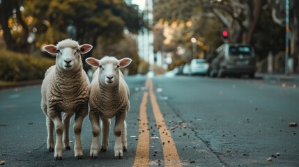 Two Sheep Found at the Edge of a Street