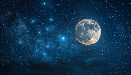 Fototapeta premium A stunning full moon against a backdrop of a star-filled night sky, showcasing the natural beauty and serenity of the cosmos.