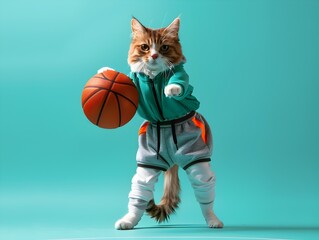 Munchkin Cat Playing Basketball A Whimsical Scene of Athletic Fun and Feline Charm