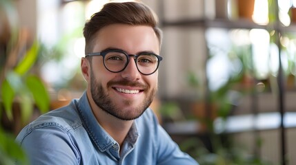 Obraz premium Confident and Cheerful Young Business Professional in Office Setting