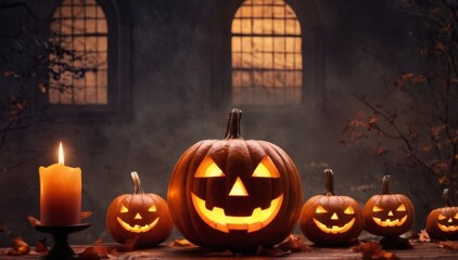 Halloween Pumpkins Under the Full Moon. Halloween event background illustration for banners and posters.