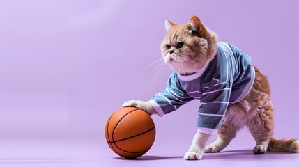 British Shorthair in Sports Clothes Makes a Slam Dunk in Lavender Field