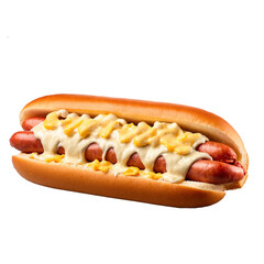 generative ai hot dog with cheese and mayonnaise topping isolated on transparent background
