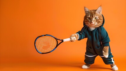 Munchkin Cat Engages in a Playful Game of Tennis A Whimsical Display of Feline Athleticism