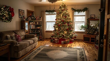 Christmas tree in a cozy living room