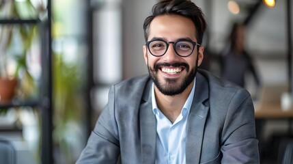 Obraz premium Confident Professional Businessman Smiling in Office Environment