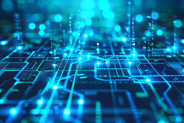 Obraz premium Futuristic technology vector with vibrant baby blue hues and complex networking.