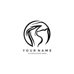 creative logo of dog and woman.symbol sign of woman's armpit and dog's head.unique combination of vector logo