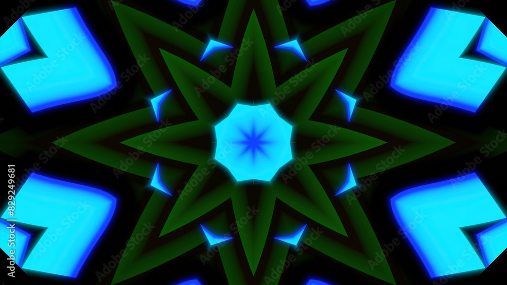 Poster pulsating pattern with psychedelic effect. design. floral pattern with colored center pulsates in mo
