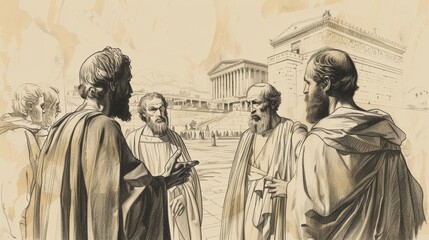 'Whitewashed Tombs' Rebuke by Jesus to Pharisees, Temple Scene, Biblical Illustration, Beige Background, Copyspace