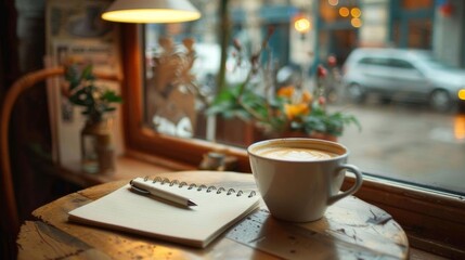 Cozy cafe with a notepad and pen