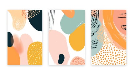 three wall art frame with boho abstract art illustration collection set, home decor minimal mock up idea