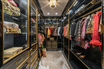 Elegant boutique closet showcasing Art Deco style with luxury apparel and accessories