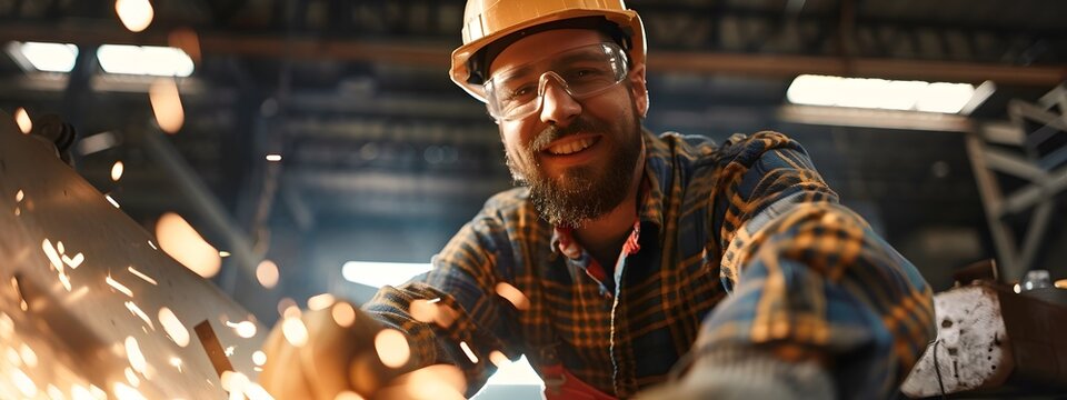 Hardworking Sheet Metal Worker Diligently Fabricating in Industrial Workshop