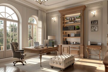 Elegant home office in Neoclassical style with modern amenities and natural light