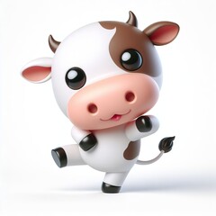 Naklejka premium cute 3d cow dancing plain background