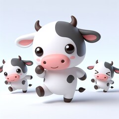 cute 3d cow dancing plain background