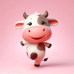 cute 3d cow dancing plain background