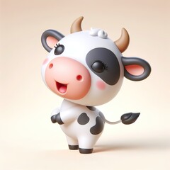 cute 3d cow dancing plain background
