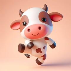 cute 3d cow dancing plain background