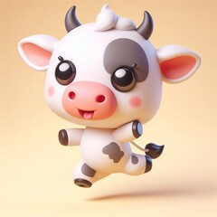 cute 3d cow dancing plain background