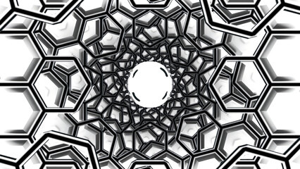 Graphene atom nanostructure animation. Design. Nanotube in form of honeycomb, concept of nanotechnology and sciences.