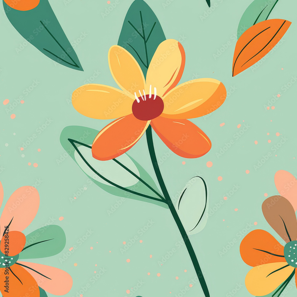 Wall mural a minimal pop art illustration of a happy flower, vibrant colors, clean lines, straight-on view, nea