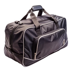 Naklejka premium A black and grey duffle bag with a handle and a zipper on transparent background