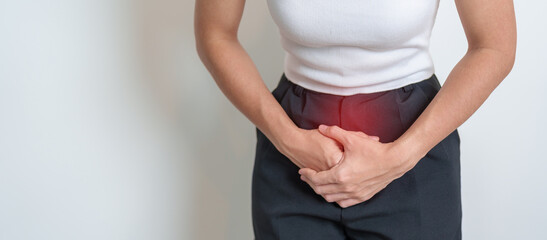 Woman having Stomach pain. Ovarian and Cervical cancer, Cervix disorder, Endometriosis,...