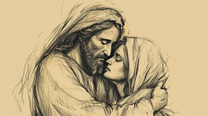 Jesus Providing Comfort: Love and Healing, Biblical Illustration of Mercy, Ideal for Inspirational Use