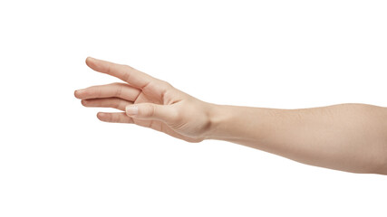 Close up of women hand trying to reach for someone or something isolate on white background. Gesture hand concept. Gentle motion and gesture female hands.