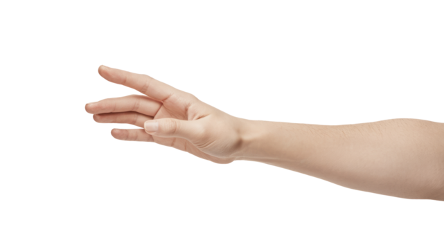 Close up of women hand trying to reach for someone or something isolate on white background. Gesture hand concept. Gentle motion and gesture female hands.
